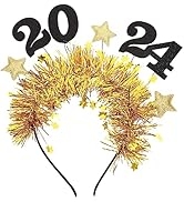 FOMIYES New Year Headband, 2024 Happy New Year Headband with Star Boppers and Tone Tinsel for New...